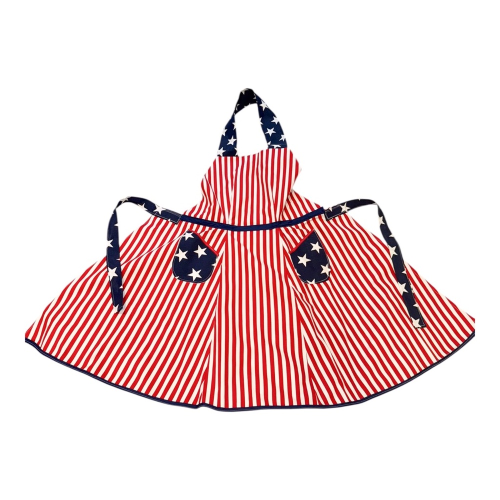 Canvas Red Pinstripe Navy Stars Full Coverage Apron OOAK